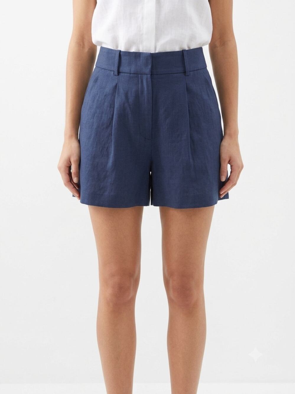 Veronica Beard Chino Shorts Women's 10 Navy Blue Stretch Pleated High Waisted
